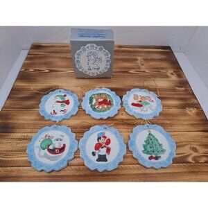 Vintage Christmas Ornaments 6 Snowflake Porcelain Bisque‎ Ornaments Jasco Taiwan